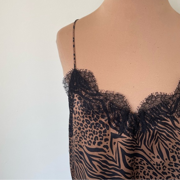 CAMI NYC Racer Back Jungle Brown Black Charmeuse Lace Trim Silk Camisole EUC S - Picture 6 of 10